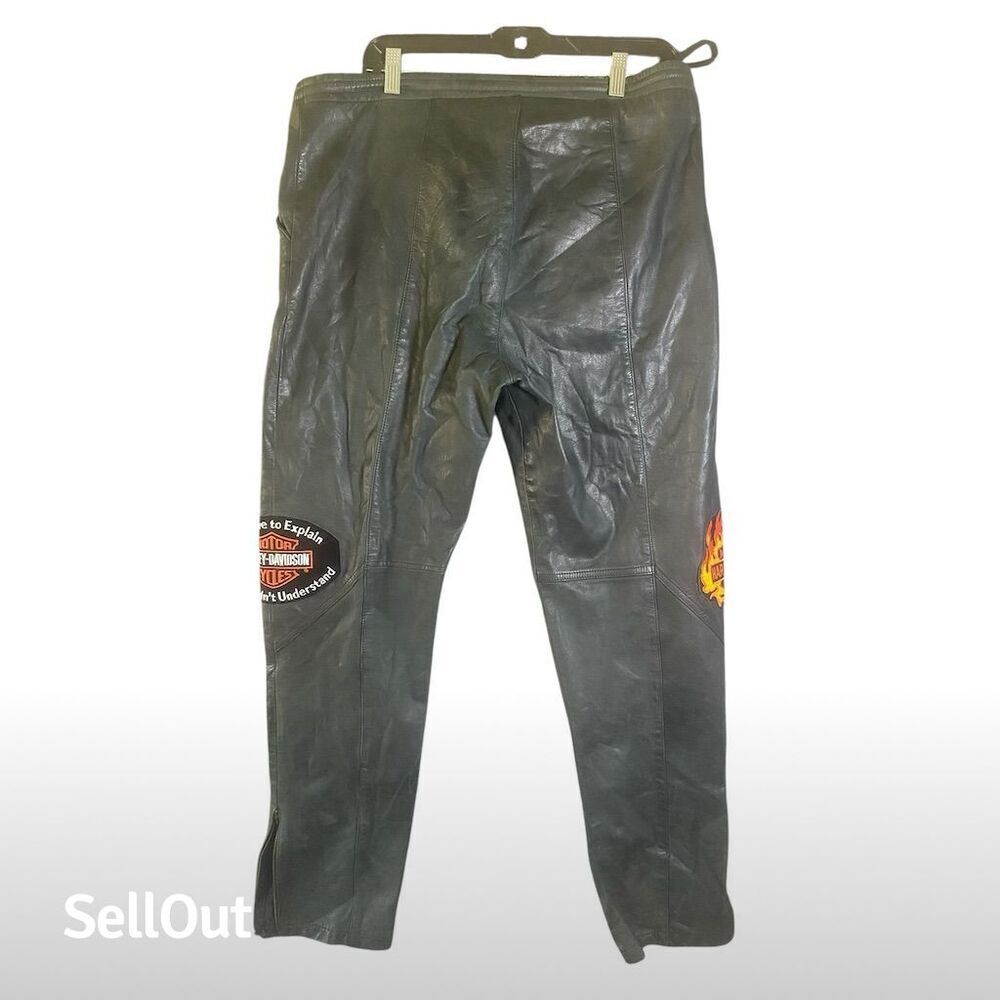 Harley Davidson Men's Black Leather Cargo Motorcycle Pants L 32" Inseam